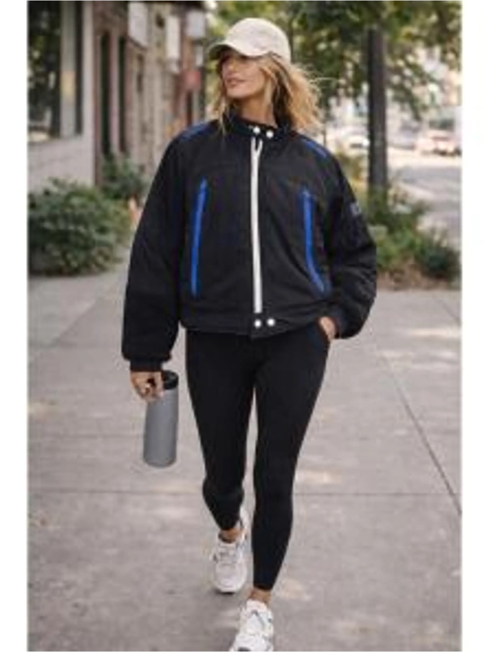 FP Movement by Free People Black Bomber Jacket with Blue Trim
